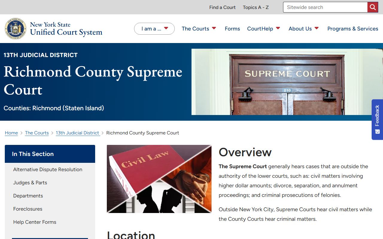 Richmond County court records page for the Richmond County Supreme Court