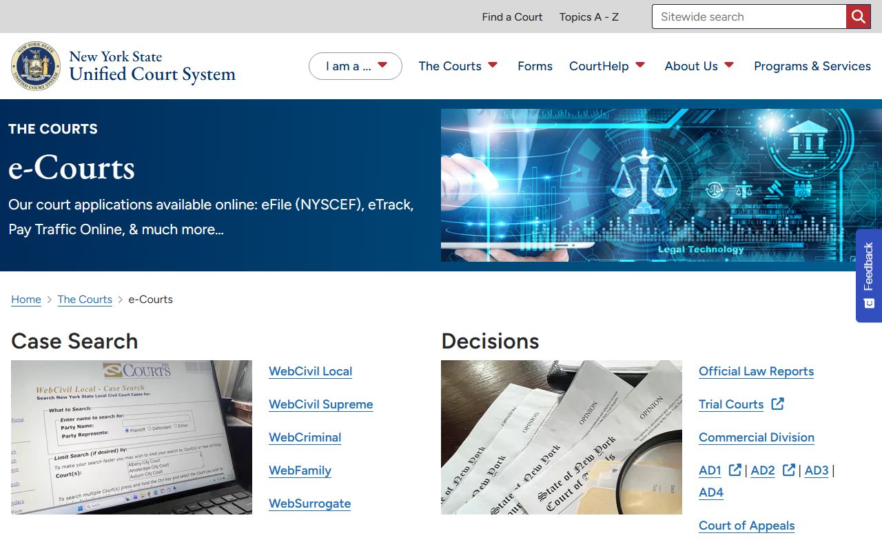 Richmond County court records on the NYS e-Courts public gateway