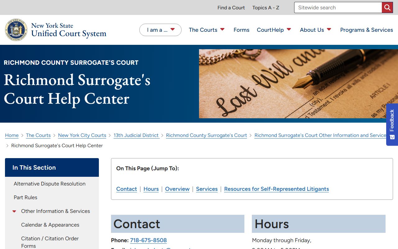Richmond County Surrogate's Court Help Center for probate records